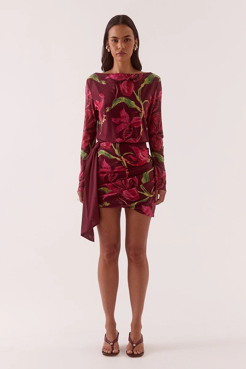 AZALIA LONGSLEEVE MINI DRESS - VINO
