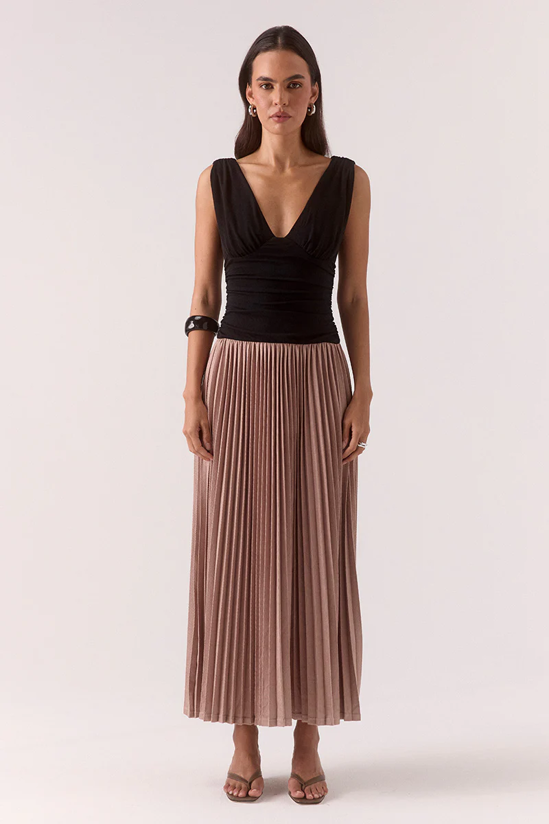 DIONE DRESS - BLACK / MOCHA