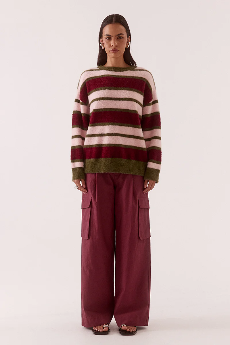 HOLLAND STRIPE CREW KNIT - PINK/PLUM
