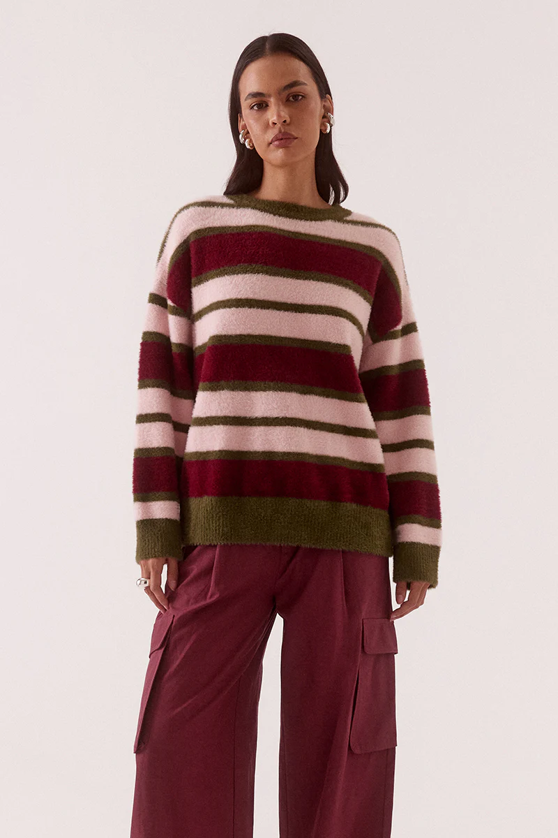 HOLLAND STRIPE CREW KNIT - PINK/PLUM - Image 2