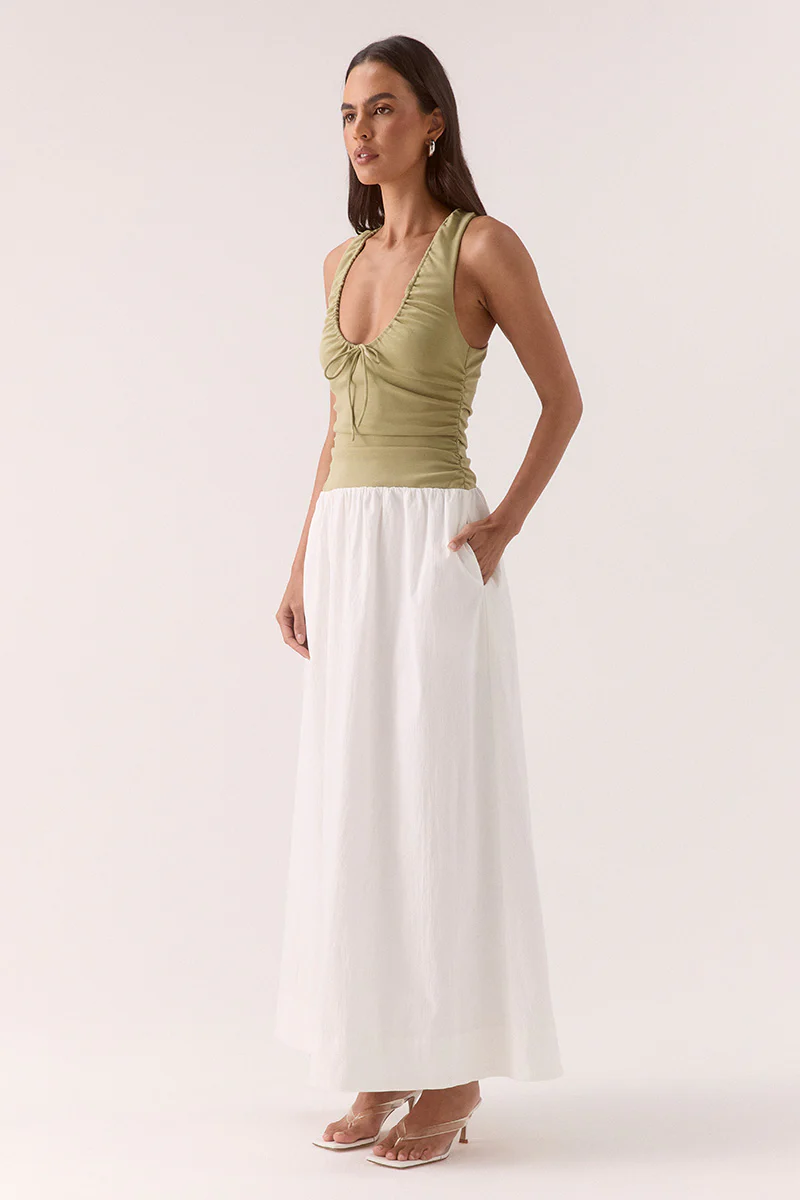 REVE DRESS - SOFT KHAKI / CHALK - Image 3
