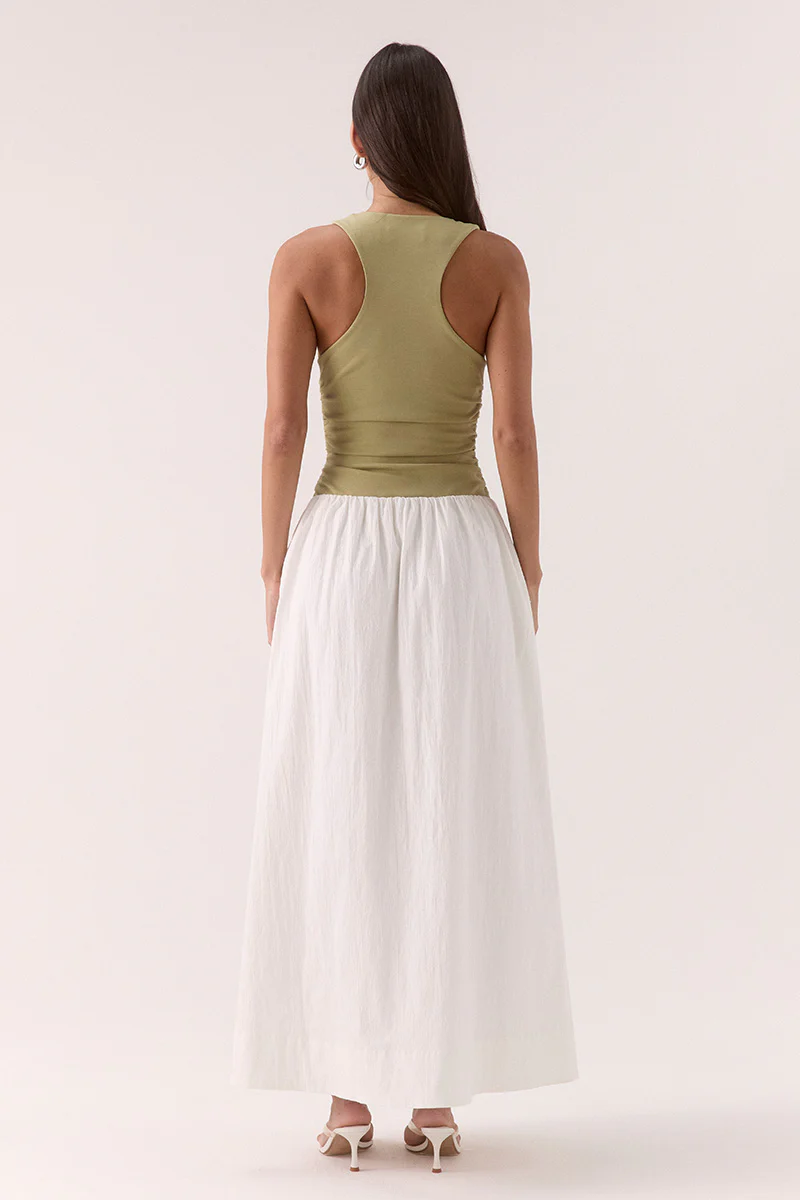 REVE DRESS - SOFT KHAKI / CHALK - Image 4