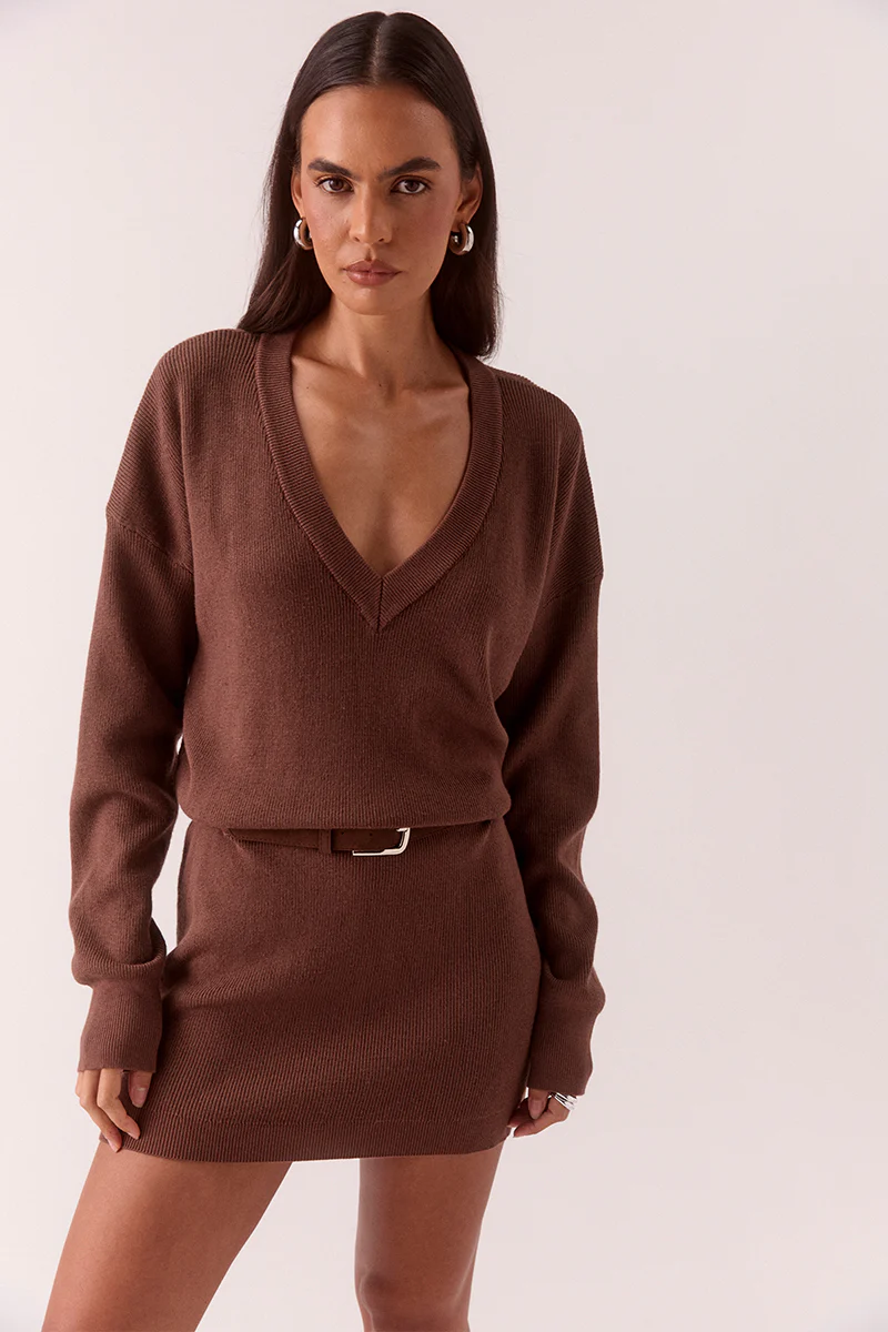 VENICE SWEATER DRESS - MOCHA - Image 2