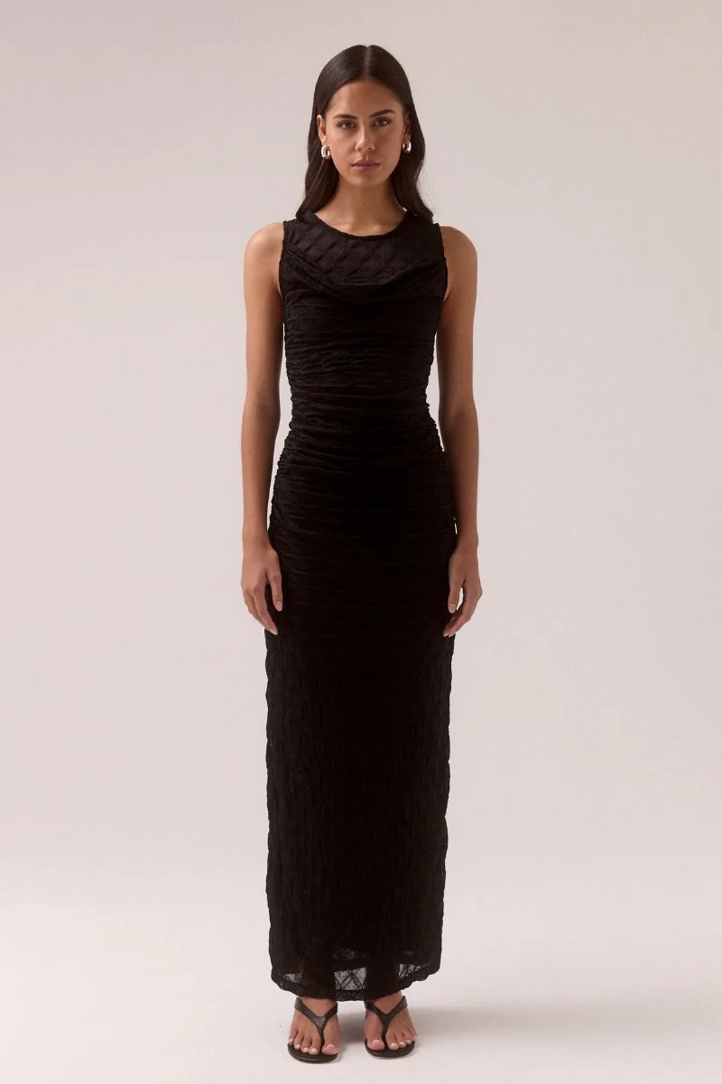 VENUS COWL MESH DRESS - BLACK