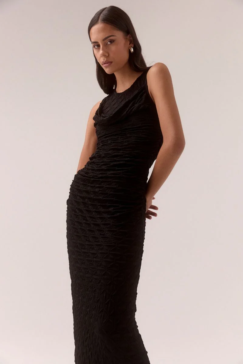 VENUS COWL MESH DRESS - BLACK - Image 2