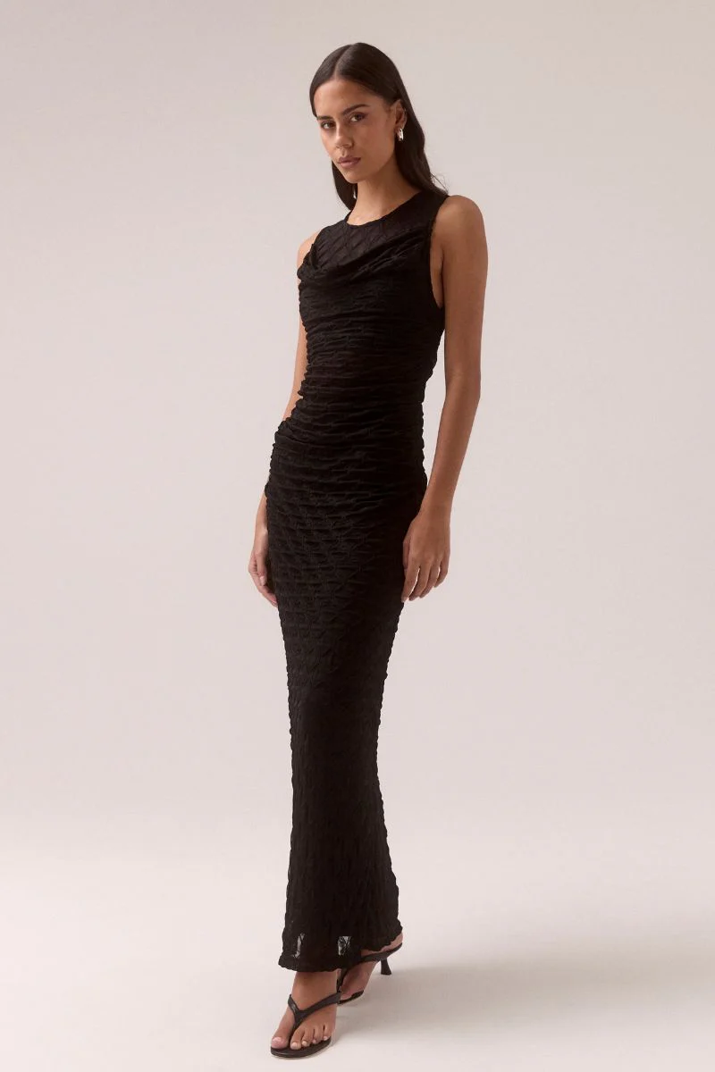 VENUS COWL MESH DRESS - BLACK - Image 3