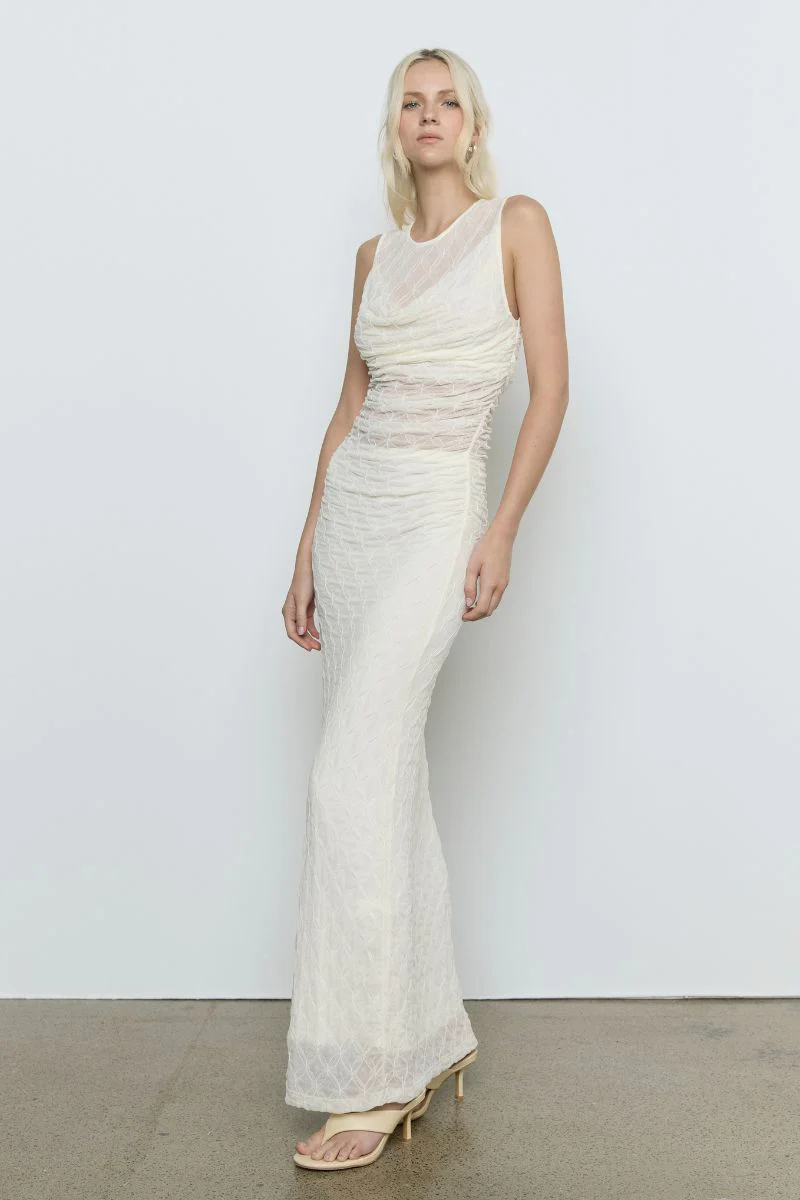 VENUS COWL MESH DRESS - CREAM - Image 3